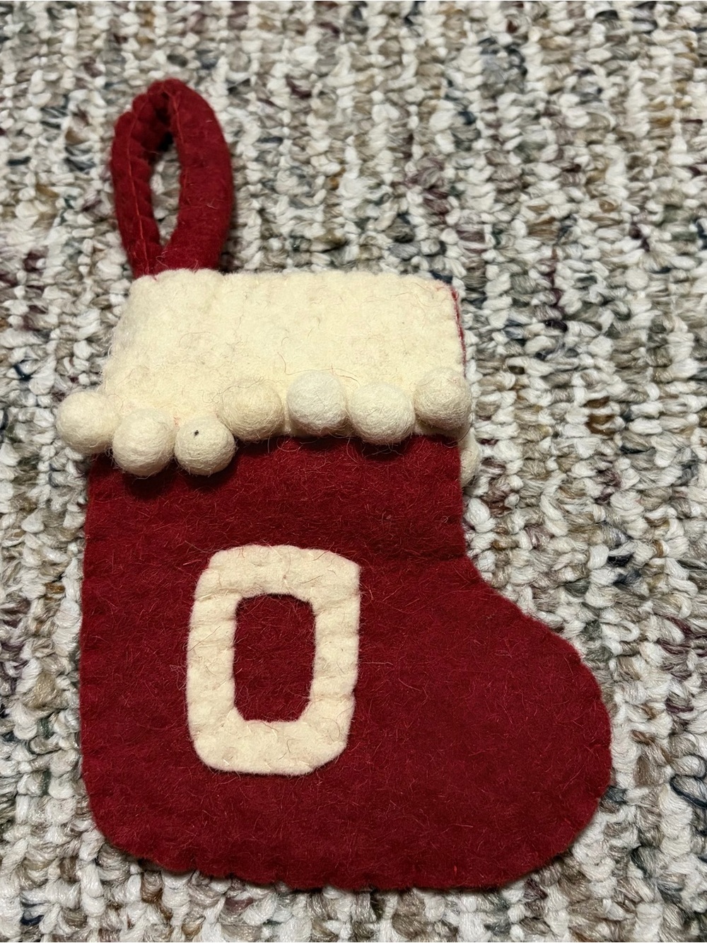 Ashland 4” Mini Wool Monogram Stocking Red Letter "O”